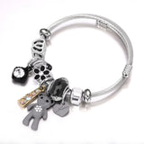 Retro Big Pink Bear Charm Bangle with Rhinestones
