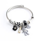 Retro Big Pink Bear Charm Bangle with Rhinestones