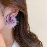 Vintage Purple Diamond Flower Heart Tassel Earrings Sweet Earrings
