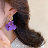 Vintage Purple Diamond Flower Heart Tassel Earrings Sweet Earrings