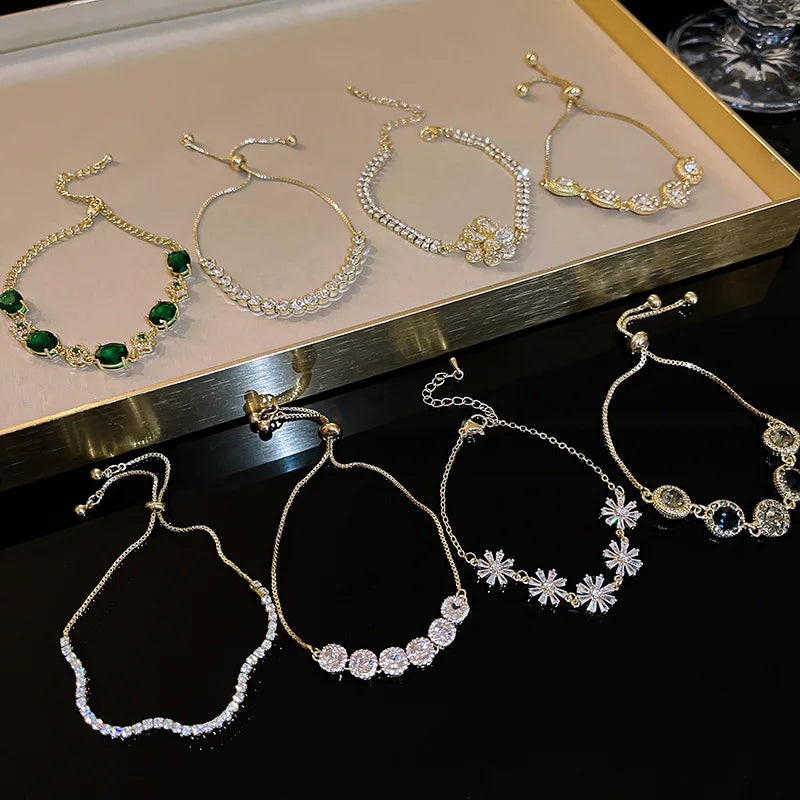 Silver Zircon Diamond Pull Bracelet Emerald Flash Bracelet