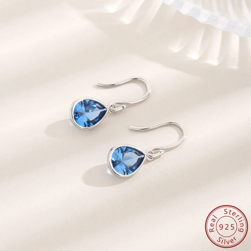 S925 Sterling Silver Water Drop Sapphire Earrings