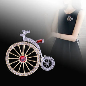 Stone Inlaid Bicycle Brooch Two-color Pin Student Accessories Jewelry