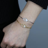 925 Silver CZ Charm Bracelet with Paper Clip Chain