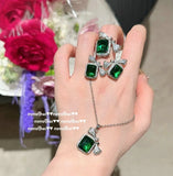 Sapphire Jewelry Set Green Cubic Zirconia 925 Silver