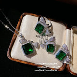 Sapphire Jewelry Set Green Cubic Zirconia 925 Silver
