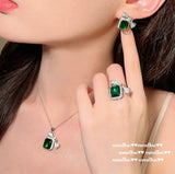 Sapphire Jewelry Set Green Cubic Zirconia 925 Silver