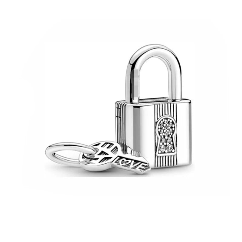 S925 Sterling Silver Heart Lock Pendant for DIY Pando Jewelry