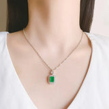Emerald Pendant Necklace French Jewelry Silver Chain Bridesmaid Gift