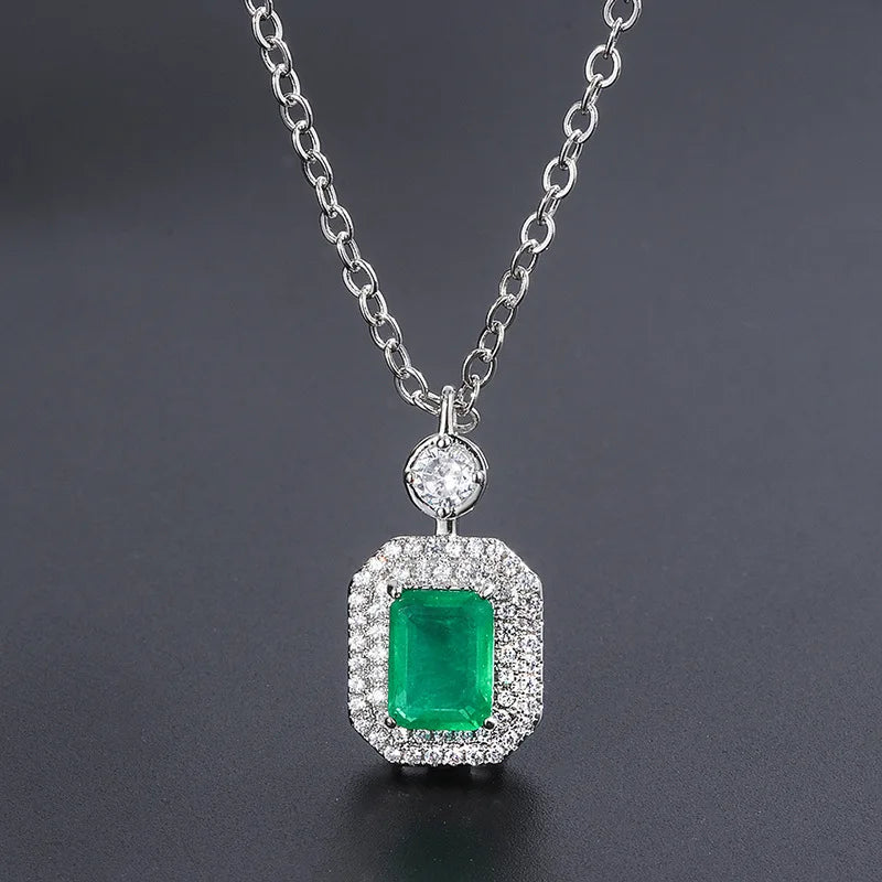 Emerald Pendant Necklace French Jewelry Silver Chain Bridesmaid Gift