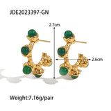 Vintage Green Red Stone Earrings Stainless Steel 18k Texture Fine Jewelry