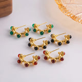 Vintage Green Red Stone Earrings Stainless Steel 18k Texture Fine Jewelry