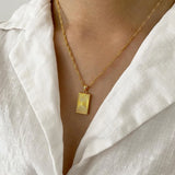 Stainless Steel 18k Plated Geometric Texture Pendant Necklace