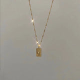 Stainless Steel 18k Plated Geometric Texture Pendant Necklace