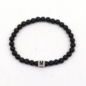 Men's Initial Bracelet Stainless Steel Stone Beaded A-Z Cube