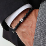 Men's Initial Bracelet Stainless Steel Stone Beaded A-Z Cube