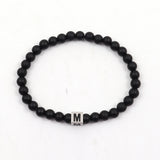 Men's Initial Bracelet Stainless Steel Stone Beaded A-Z Cube