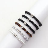 Men's Initial Bracelet Stainless Steel Stone Beaded A-Z Cube