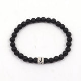 Men's Initial Bracelet Stainless Steel Stone Beaded A-Z Cube