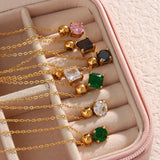 Square Circle CZ Pendant Necklace 18K Plated Women Wedding Jewelry