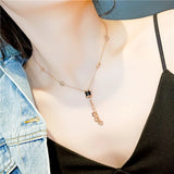 Ceramic Tassel Necklace Pendant Stainless Steel Clavicle Chain Rose Jewelry