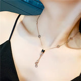 Ceramic Tassel Necklace Pendant Stainless Steel Clavicle Chain Rose Jewelry