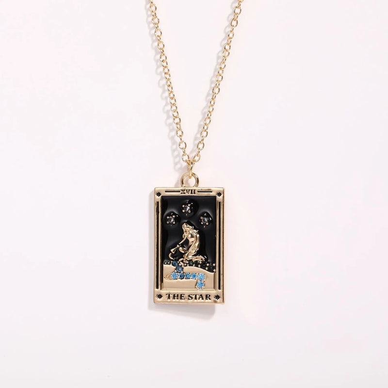 Colorful Tarot Necklace Star Moon Rose Sun Pendant Necklaces