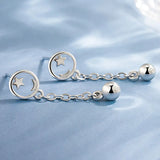Star Moon Earrings with Dropping Beads 925 Silver Jewelry