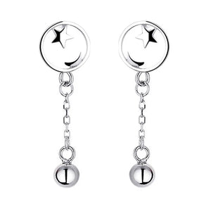 Star Moon Earrings with Dropping Beads 925 Silver Jewelry