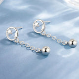 Star Moon Earrings with Dropping Beads 925 Silver Jewelry
