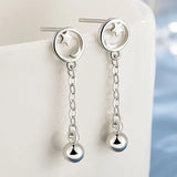 Star Moon Earrings with Dropping Beads 925 Silver Jewelry