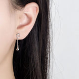 Star Moon Earrings with Dropping Beads 925 Silver Jewelry