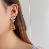 925 Silver Yellow CZ Crystal Drop Earrings Elegant Flower Design