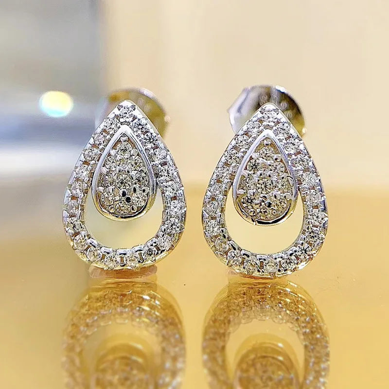 Sterling Silver 925 Geometric Water Drop Ear Studs