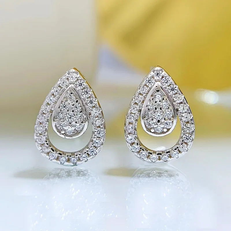 Sterling Silver 925 Geometric Water Drop Earrings Hollow out Earrings