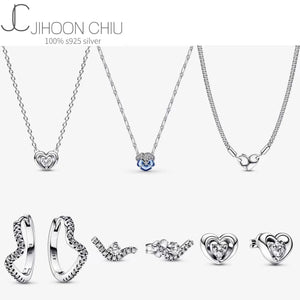 Sterling Silver S925 Valentine Love Necklace Heart Earrings Gift Set