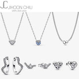 Sterling Silver S925 Valentine Love Necklace Heart Earrings Gift Set