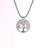Natural Rose Quartz Stone Tree of Life Pendant Necklace