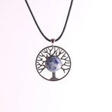 Natural Rose Quartz Stone Tree of Life Pendant Necklace