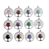 Natural Rose Quartz Stone Tree of Life Pendant Necklace