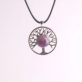 Natural Rose Quartz Stone Tree of Life Pendant Necklace
