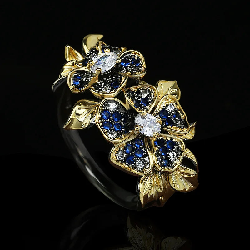 925 Silver Flower Ring with Colorful Zircon Jewelry