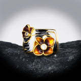 925 Silver Enamel Flower Zircon Women's Ring