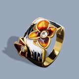 925 Silver Enamel Flower Zircon Women's Ring