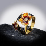 925 Silver Enamel Flower Zircon Women's Ring