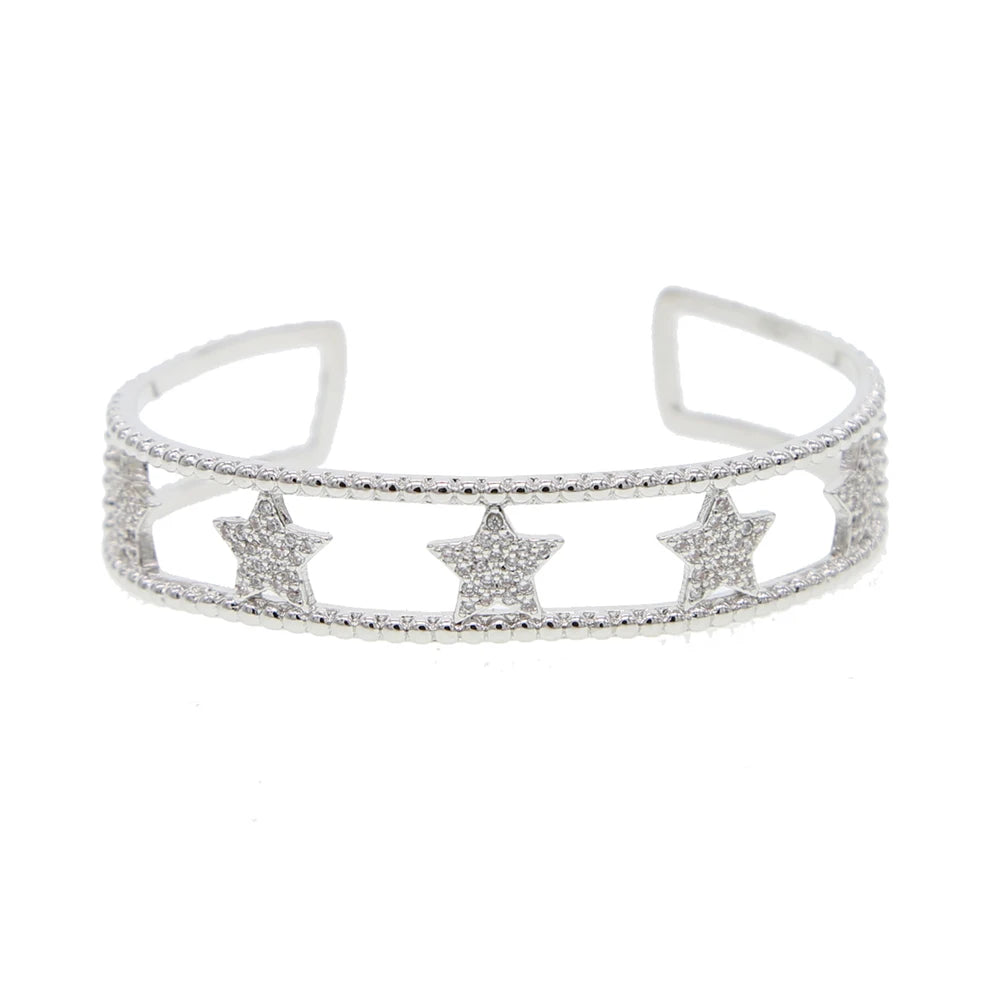 Crystal Star CZ Zircon Bracelet Open Bangle