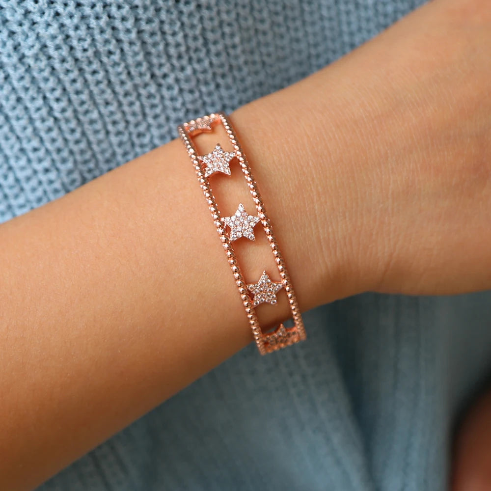 Crystal Star CZ Zircon Bracelet Open Bangle