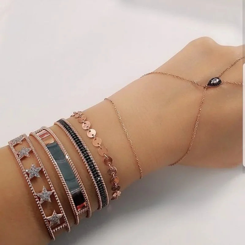 Crystal Star CZ Zircon Bracelet Open Bangle