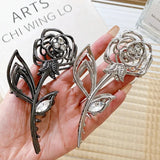 Vintage Metal Rose Rhinestones Hair Claw Flower Shape Clip