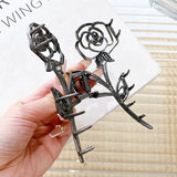Vintage Metal Rose Rhinestones Hair Claw Flower Shape Clip